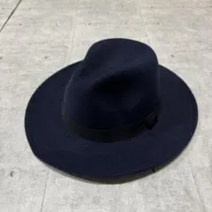 新品 未使用 中折れハット ウール フェルト ネイビー ブラックリボン
