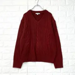 【UNIQLO】L 赤系 ケーブルVネックセーター ざっくり可愛い アンダーソン