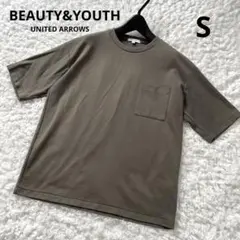 BEAUTY&YOUTH ポンチ クルーネック ポケット Tシャツ S カーキ