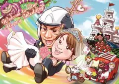 似顔絵ウェディングウェルカムボード人数割有！楽しくハッピーな絵柄です！！