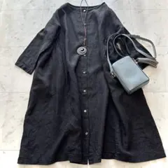 美品　ネストローブ オーバーサイズ 洗えるリネンドルマンスリーブワンピース 黒