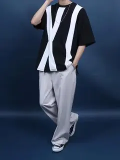 ☆1点限定☆ 梨地 切り替え Tシャツ 半袖 メンズ レディース モノトーン