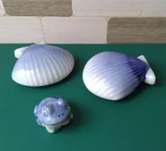 浮陶器　貝　カエル　3点セット 　睡蓮鉢 金魚鉢 ビオトープ メダカ鉢