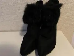 黒 スエード ファー付き アンクルブーツ