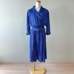 70s 80s 小花柄 ロング丈 カシュクールワンピース ベルト付 N24
