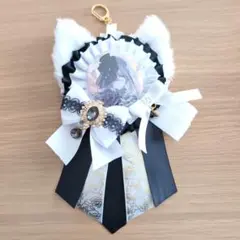 痛ロゼット ねこみみ 缶バッジ ホワイト ブラック