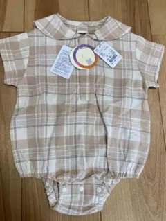 バースデイ チェック柄　ロンパース 襟付き セーラー