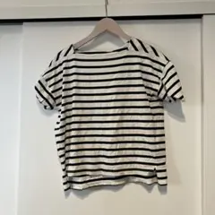 B.L.U.E. ボートネック半袖Tシャツ 白黒ストライプのサムネイル