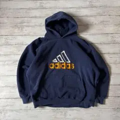 か*ん様 90s USA製 アディダス パーカー XL ネイビー 刺繍ロゴ ヴィ
