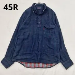 45R コットンブラウス　ハーフボタン　ガーゼ素材　ネイビー　1 S 45rpm