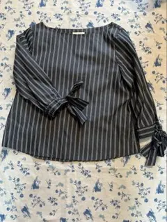 【未使用】 袖リボン付き七分袖ストライプチュニック