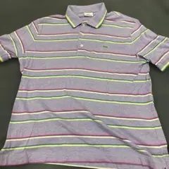 Lacoste ストライプ ポロシャツ パープル サイズ5 XL 日本製