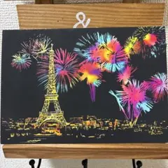 スクラッチアート完成品  花火と塔