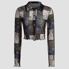 SHEIN MOD パッチワークプリント ボタンフロント トップス Sのサムネイル