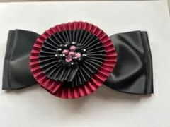 リボンバレッタ　黒×えんじ