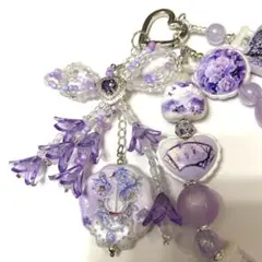 【ハンドメイド】②パープル系 バッグチャーム・ストラップ〜藤の花〜