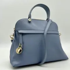 【美品】フルラ パイパー M ブルー系 2way レザー