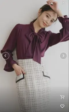 新品 クードシャンス 配色パイピングボウブラウス 38サイズ 150