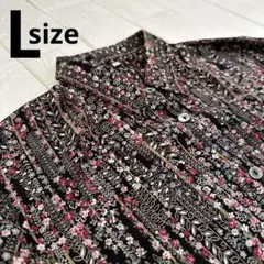 【美品】小花柄シャツ　シェルボタン　Lサイズ チビ襟