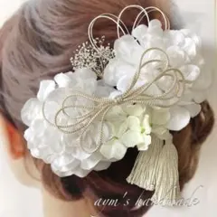 〜和装花髪飾り〜結婚式　成人式　入学式　白無垢　振袖　袴　水引　 ホワイト
