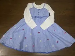 着2 美品 120cmメゾピアノ チェリー ドッキング 刺繍ワンピース ギンガム
