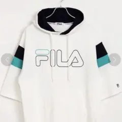 WEGO/FILA別注切替ミニ裏毛5分袖プルパーカー 半袖 夏 白 キッズ