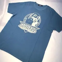 ヒステリックグラマー　半袖カラーTシャツ　ヒスガールロゴプリント　青白　メンズL
