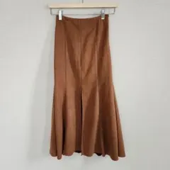 スウェード フレア ロングスカート ウエストゴム スリット エレガント きれいめ