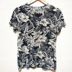 【Pursuit de Ideal 】フローラル 半袖Tシャツ　ネイビーM〜L