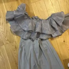 【試着のみ未使用‼️】フリルオフショルダー パンツドレス 水色