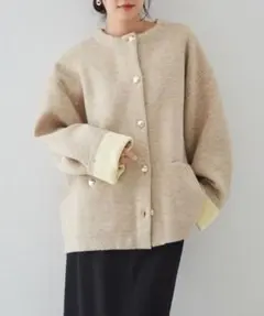 RANAN ベージュ ボタン付き カーディガン