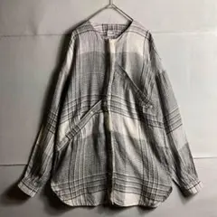 イタリア製 80s 90s 変形 リネンシャツ ノーカラー ヨーロッパ