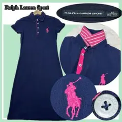 ✨美品✨ラルフローレン ポロワンピース 半袖 ネイビー×ピンク ポニー刺繍 XS