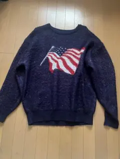 アメリカ国旗刺繍クルーネックニット