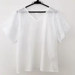 【未使用】DRESKIP ドレスキップ 袖刺繍シアーブラウス ホワイト L