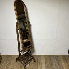 ラタン フレーム 姿見 スタンドミラー