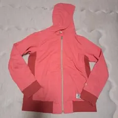 ピンク フード付き ジップアップパーカー