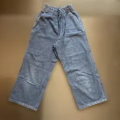 ハイウエスト　クロップド丈　デニムパンツ　薄手　ベルトループなし　ウエストゴム