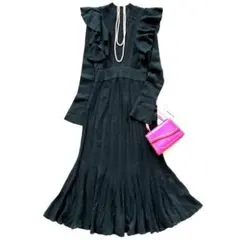 新品・極美品♪フレイアイディ◆シアージャガードニットワンピース　レース　フリル