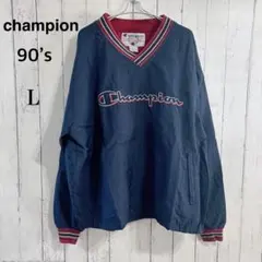 希少90's champion プルオーバーナイロンジャケット ネイビー