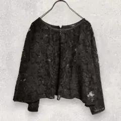 セポ レースブラウス M ブラック 長袖 花柄 シアー