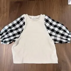ペアマノン　100㎝ワッフル 異素材切替バルーンスリーブTシャツ