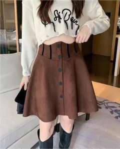 フレアミニスカート 大きいサイズ 新品 韓国風 フロントボタン 秋冬　❤