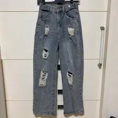 【シルバーウィーク限定値下げ】ウエスト調節可能 ダメージ デニム パンツ