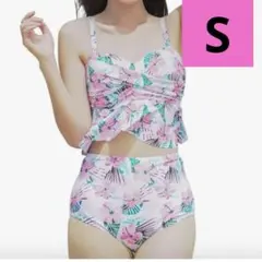 匿名発送 Sサイズ 水着 レディース ビキニ 体型カバー 上下 2点セット 花柄