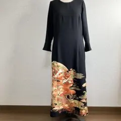 No.169ロングワンピースM〜L11号留袖ドレス着物リメイク袖口フリル