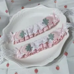 ぬい服　ヘッドドレス　いちご　ピンク　レース　桃　ほわぬい　ぬい用　2点セット