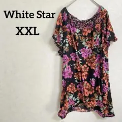 White Star 【XXL】フラワープリント 半袖チュニック 花柄