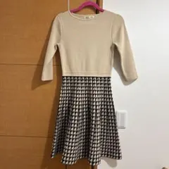 STRAWBERRY-FIELDS ひざ丈ワンピース　ベージュ　千鳥柄