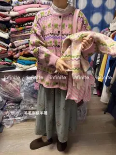 ジャカード ゆったり ビッグサイズ 若見え ニット セーター ショート アウター